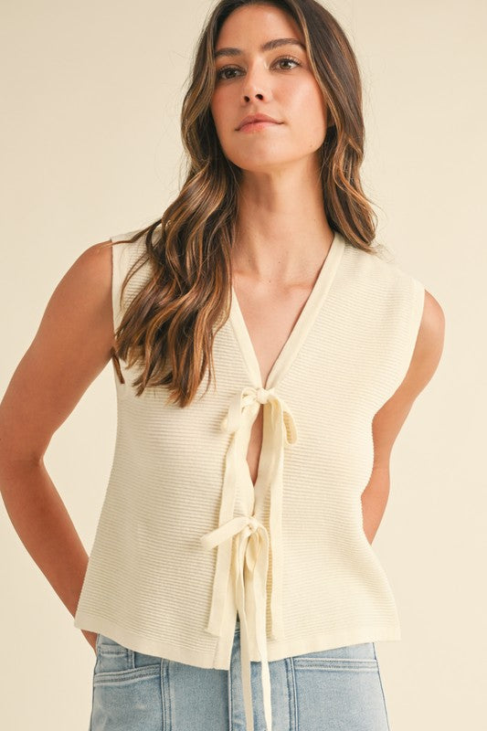 Bow Detail Sweater Vest Ivory Top