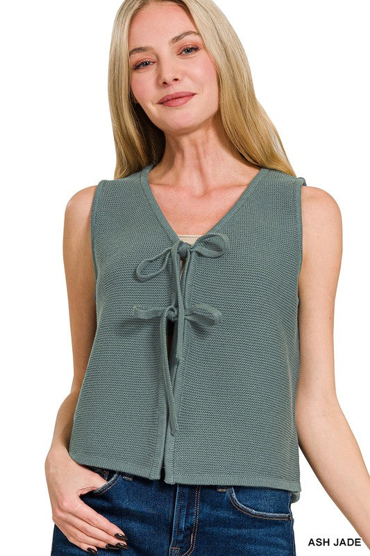 Front Tie Sweater Vest Ash Jade Top