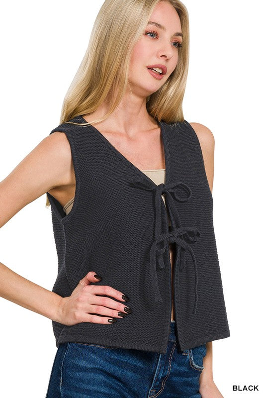 Front Tie Sweater Vest Black Top