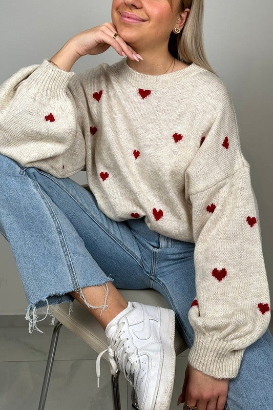 Heart Pattern Sweater Khaki Top