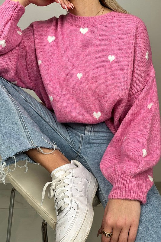 Heart Pattern Sweater Pink Top