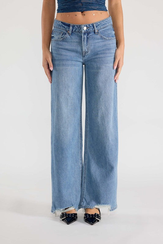 Baggy Chewed Hem Jeans Medium Bottom