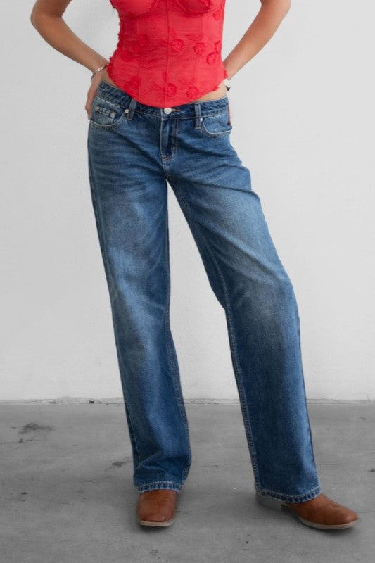 Low Rise Straight Jeans Blue Bottom