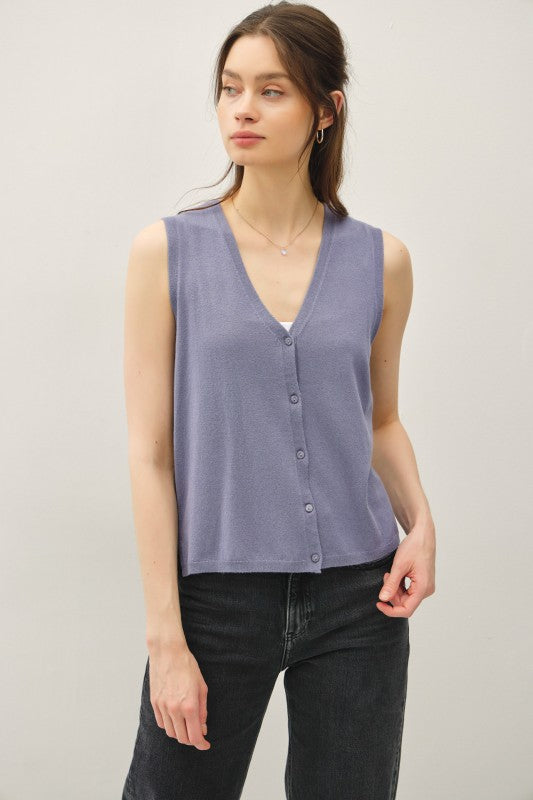 Boxy Sweater Vest Slate Blue Top