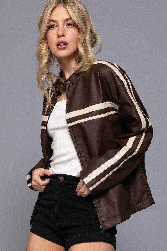 Faux Leather Jacket Chocolate Top