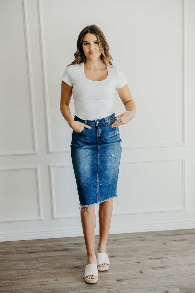 Distressed Denim Skirt Denim Blue Bottom