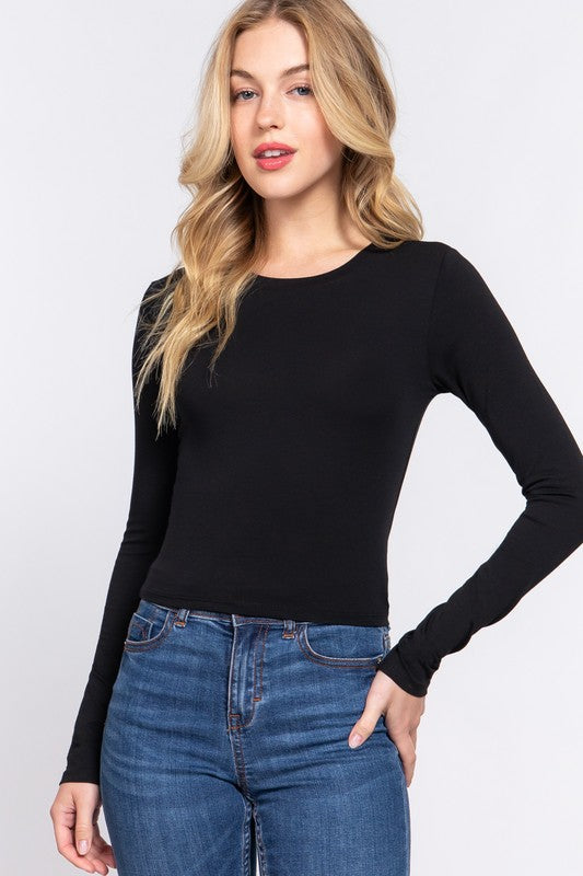 Long Sleeve Crop Top Black Top