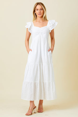 Ruched Teired Maxi Dress Off White Dress