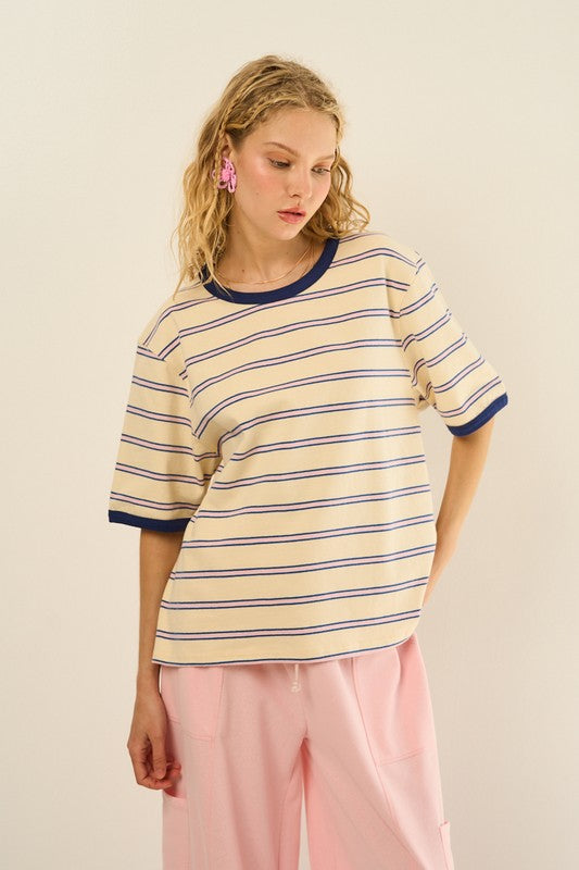 Knit Striped Tee Cream/Navy Top