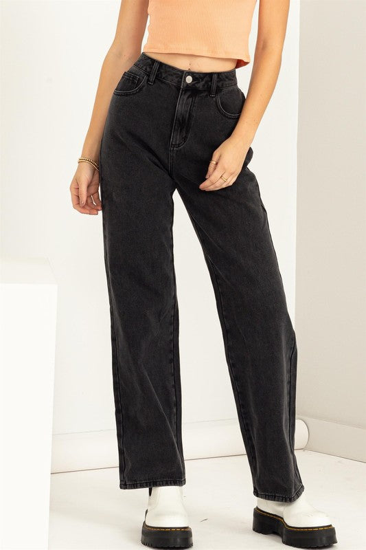 Wide-Cut Jeans Charcoal Bottom