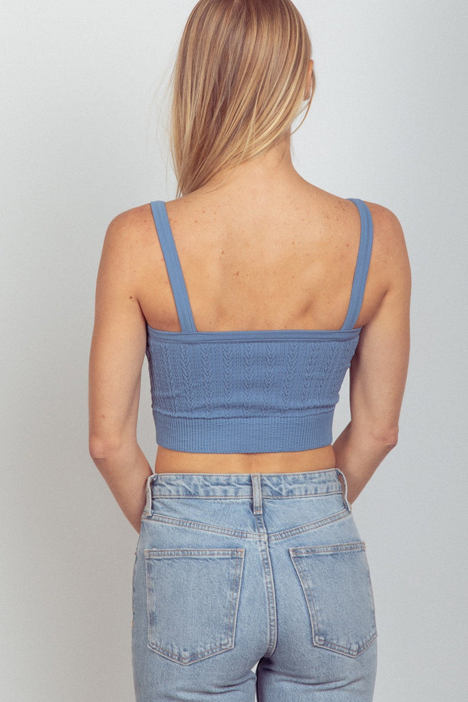 Cable Ribbed Fitted Crop Tank Top Denim Top